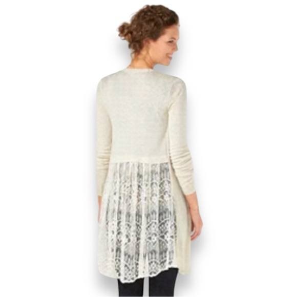 LAUREN CONRAD Women's Cream Wool Blend Long Cardigan With Lace Large | EUC - Picture 1 of 8